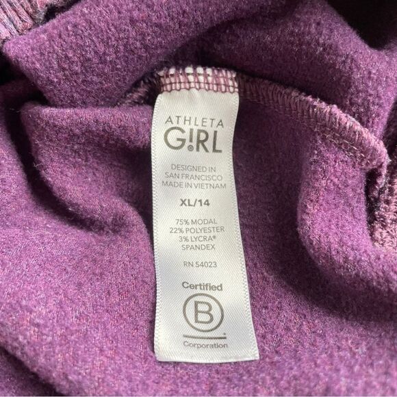 Athleta Girl Purple All For One Soft Logo Sleeve “Powerful” Hoodie Sweatshirt XL - Picture 8 of 9
